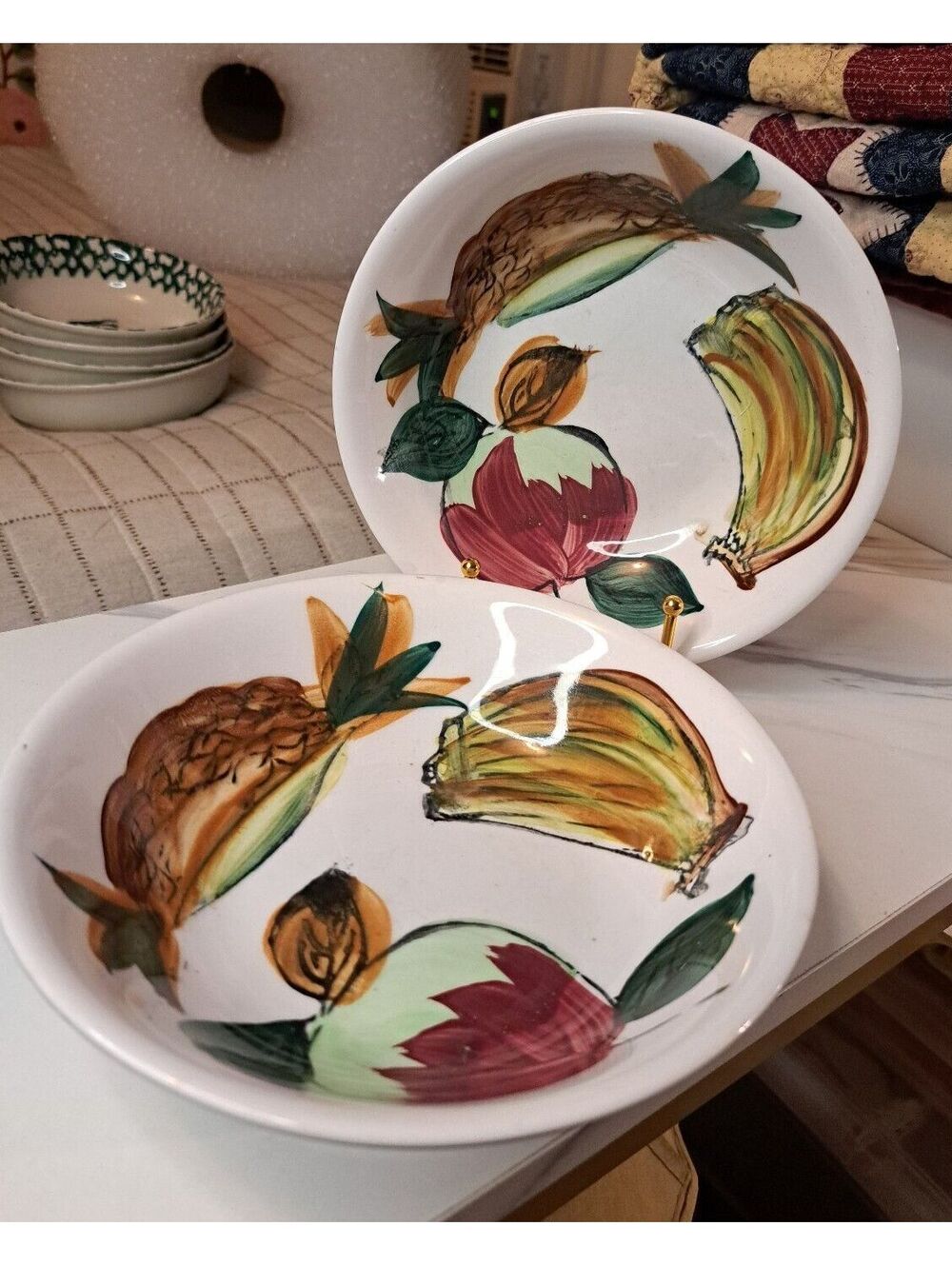 Vintage Set of 2 Mid-Century Westwood Hand-Painted w/ Fruit in Japan Bowls 7"